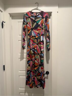 Never Fully Dressed Long Sleeve Multicolor Floral-Print Maxi Dress